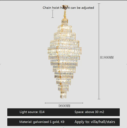 DecorBites™ Crystal Large Chandelier for Villa Duplex Loft Stairs, Elegant Hall Pendant Light