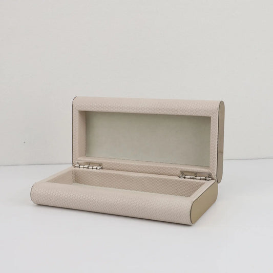 DecorBites™ Beige Leather Metal-edged Jewelry Box & Storage Container