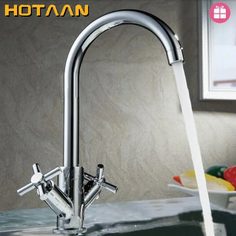 Decorbites™ Grifo Mezclador de Cocina | Grifo Giratorio de Agua Fría y Caliente con Dos Asas