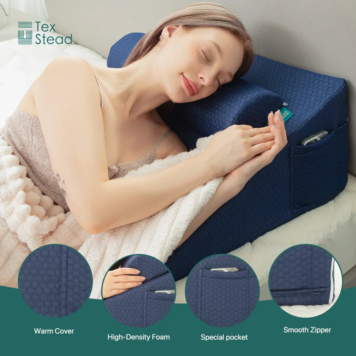 Decobites Memory Foam Wedge Pillow for Acid Reflux Relief & Comfort Support