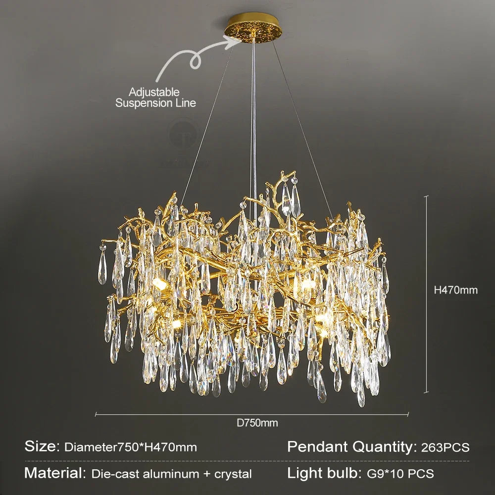 Decorbites™ Candelabro de Cristal Dorado - Luz Larga de Lujo Moderno para Cocina, Comedor, Sala de Estar, Dormitorio