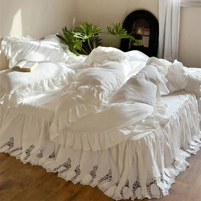 DecorBites™ 100% Cotton Ruffles Bedding Set with Double-layer Yarn and Soft Skin Friendly Texture