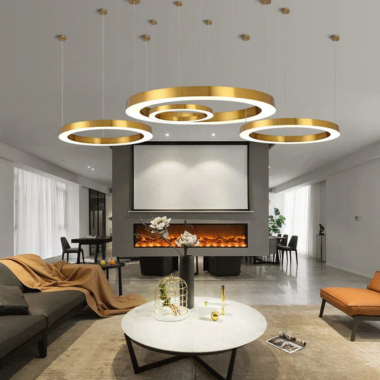 DecorBites™ Circular Gold Ring LED Pendant Light for Dining Room and Living Room