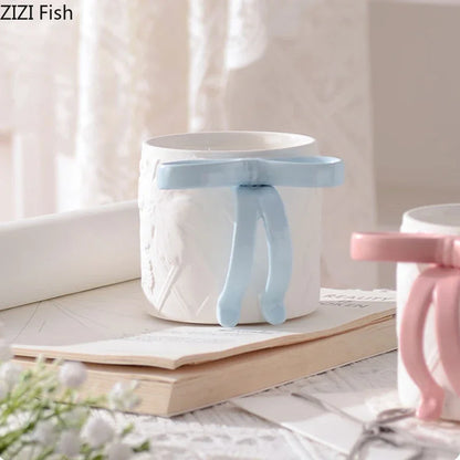 DecorBites™ Bowknot Ceramic Mug & Saucer Set - Tea, Coffee, Juice Cup for Dining Table