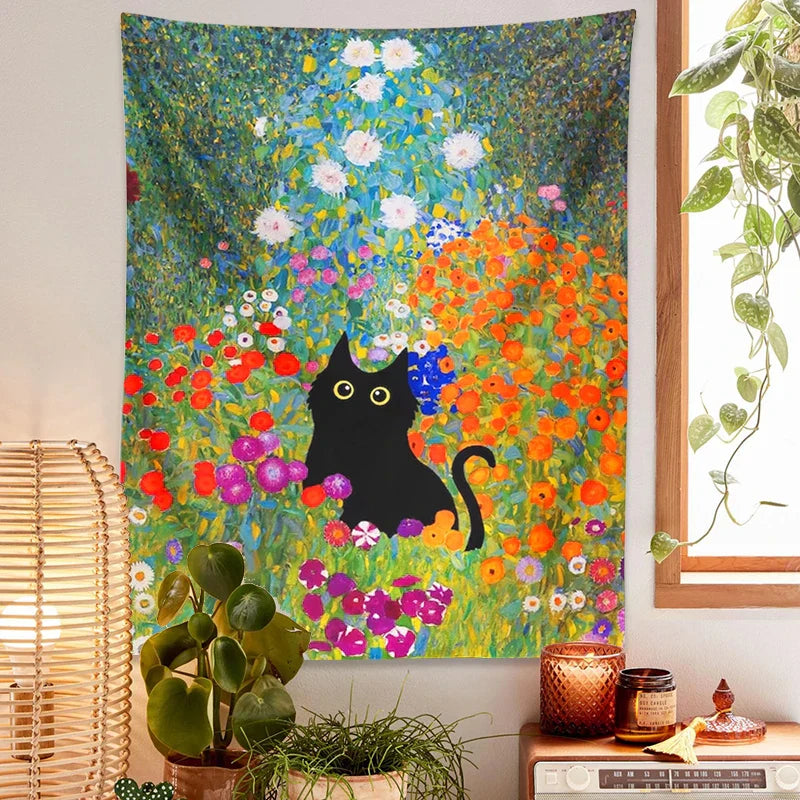 Decobites Garden Cat Tapestry Wall Hanging - Psychedelic Bohemia Room Art Home Decor