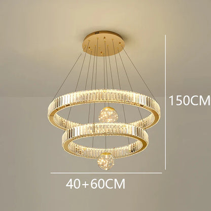 Modern Crystal Ring Staircase Chandelier Pendant Light