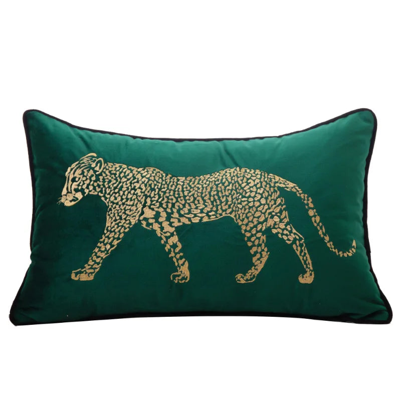 DecorBites™ Gold Leopard Embroidered Pillow Cover for Luxe Living Room Decor