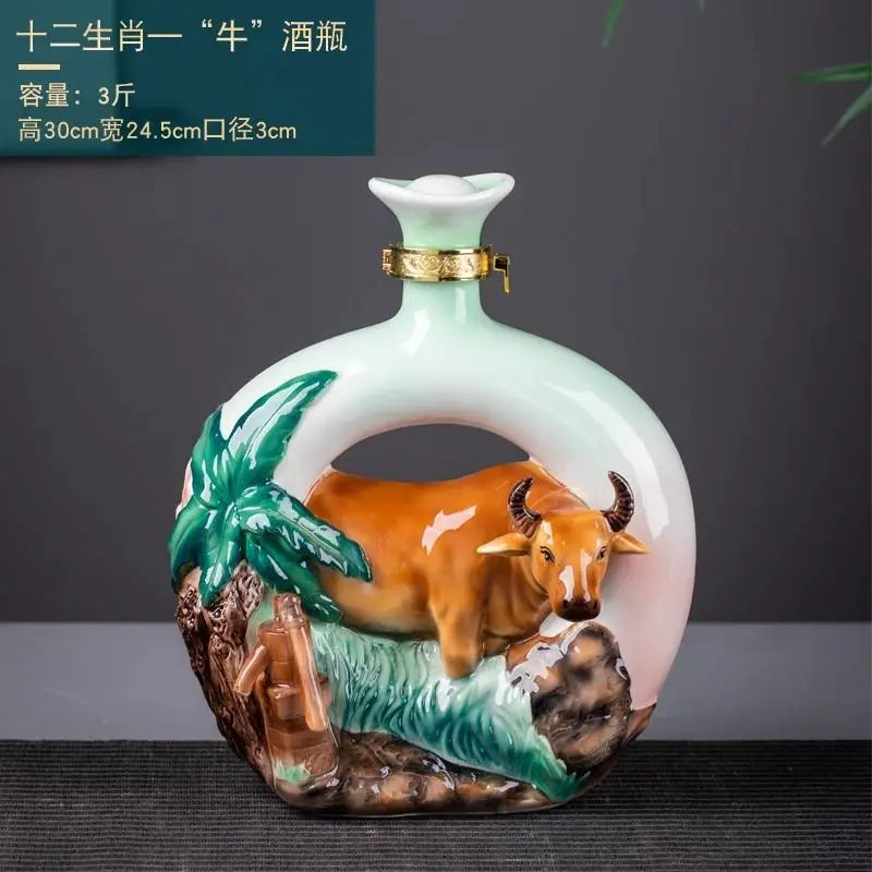 Decorbites™ Jingdezhen-Porzellan-Weinflaschen-Skulptur Geschenk Chinesisches Zodiac 3kg