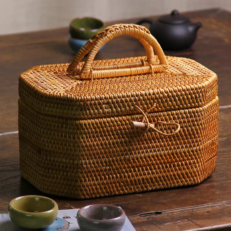 DecorBites™ Handwoven Rattan Storage Box Tea Food Container Organizer