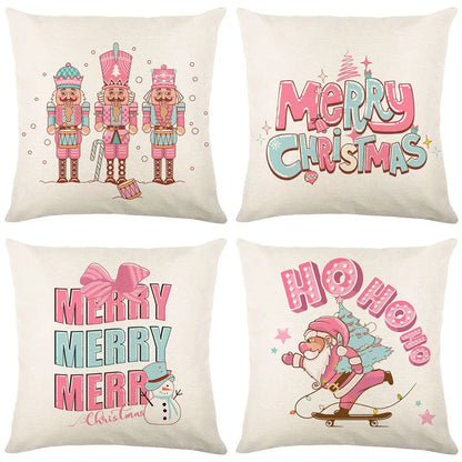 DecorBites™ Christmas Santa Claus Linen Pillowcase - Sofa Cushion Cover, Decorative Living Room Pillow Cover