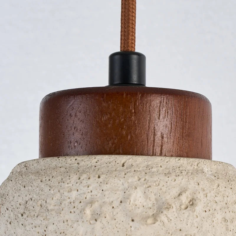 DecorBites™ Japanese Style LED Pendant Lights Wood Canopy Cement Lampshade