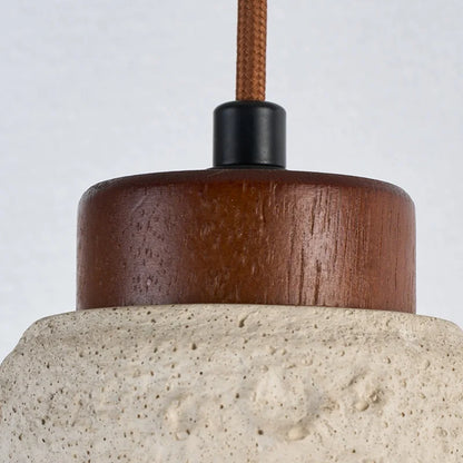 DecorBites™ Japanese Style LED Pendant Lights Wood Canopy Cement Lampshade