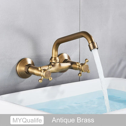 DecorBites™ Antique Brass Dual Handle Wall Mount Kitchen Faucet