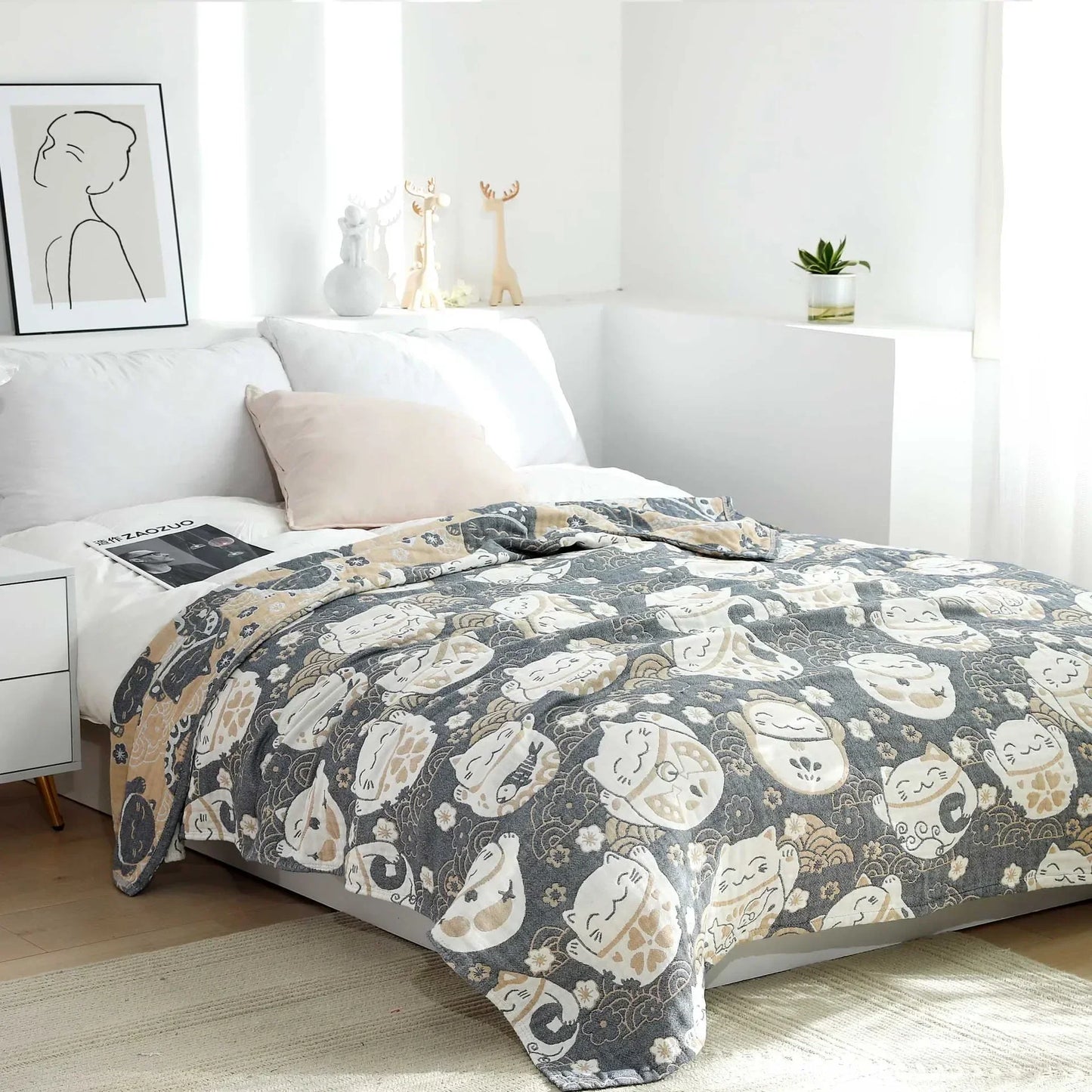 DecorBites™ Japanese Cotton Gauze Flower Blanket: Soft and Breathable Summer Throw