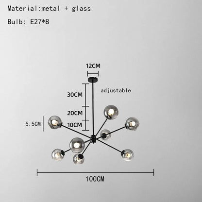 DecorBites™ Glass Chandelier with Metal Frame for Parlor, Dining Room, and Bedroom Lighting