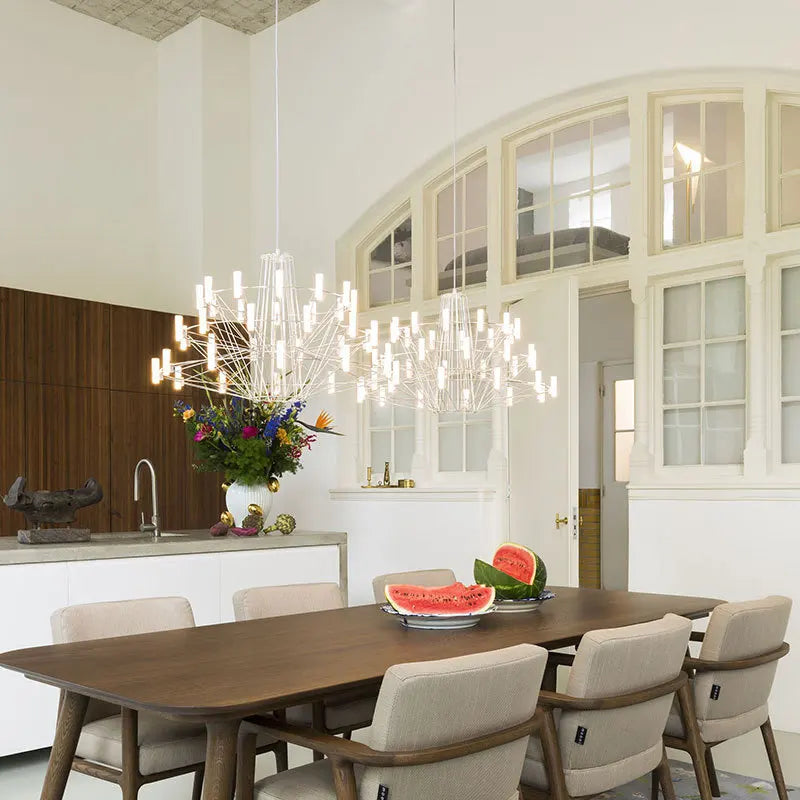 Lámpara de araña redonda LED de lujo DecorBites™ con alambre de hierro para sala de estar y comedor