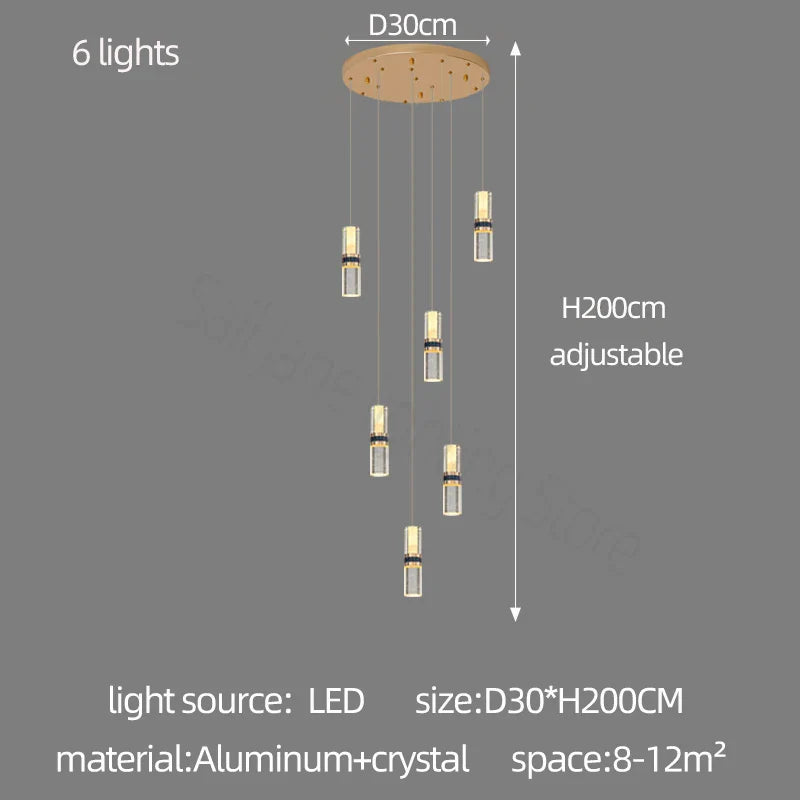 Lámpara de araña de cristal DecorBites™ con forma de columna, ideal para escaleras, sala de estar, restaurante, bar o villa.