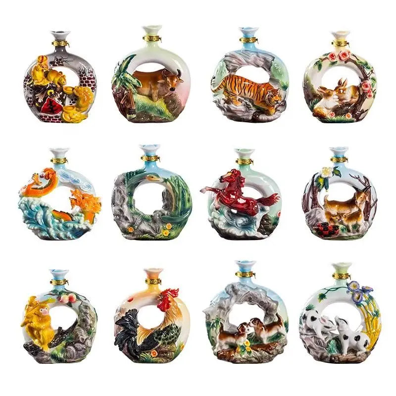 Decorbites™ Jingdezhen-Porzellan-Weinflaschen-Skulptur Geschenk Chinesisches Zodiac 3kg