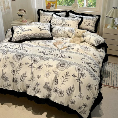 طقم أغطية سرير مطبوعة باللونين الأسود والأبيض من DecorBites™ - أغطية سرير مريحة ولطيفة على البشرة