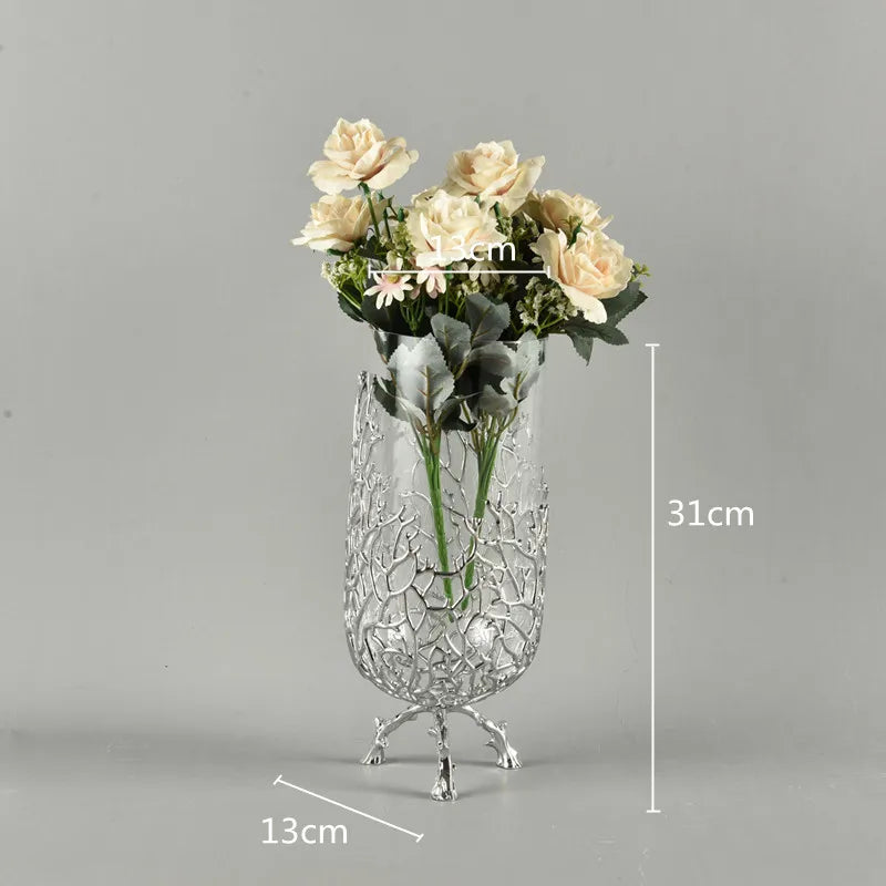 ديكور بايتس™ شجرة كريستال مرجانية مزهرية زجاجية بإطار معدني تماثيل محيطية من الراتينج، ديكور منزلي