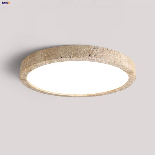 DecorBites™ Ellipse Stone LED Ceiling Light Natural Travertine Lamp Plafon