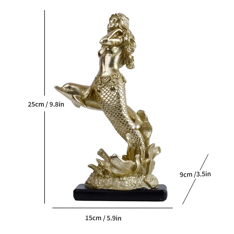 DecorBites™ Gold-plated Mermaid Statue Resin Sculpture Room Decor Marine Organism Ornament
