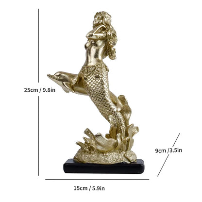DecorBites™ Gold-plated Mermaid Statue Resin Sculpture Room Decor Marine Organism Ornament