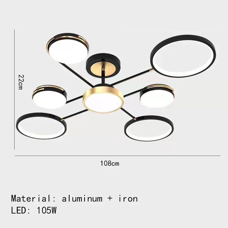 Decorbites™ Gold Schwarz Metall LED Kronleuchter – Minimalistisches 3-Farbtemperatur-Beleuchtung für Wohnzimmer und Restaurant