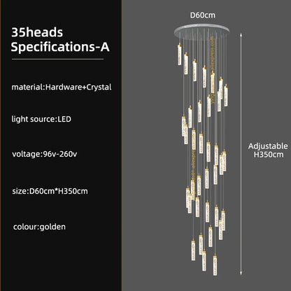 DecorBites™ Crystal Ceiling Chandelier: Modern Nordic Design, Long Staircase Pendant Lamp