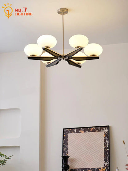 Lámpara de araña LED DecorBites™ de madera color crema, diseño moderno para sala de estar y dormitorio