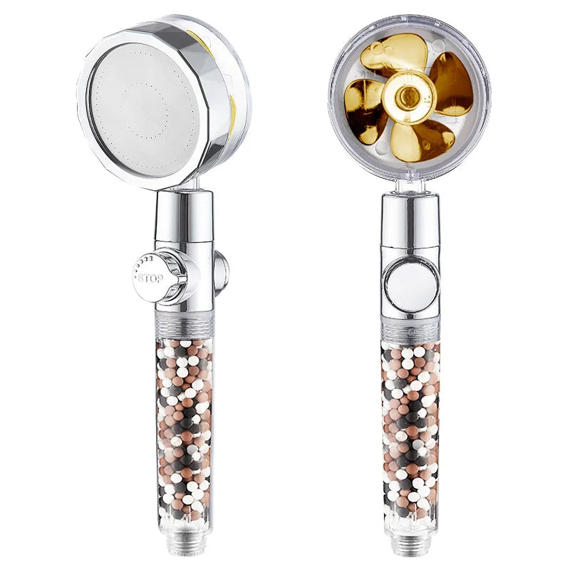 Cabezal de ducha con filtro giratorio DecorBites™ 360 y rociador de piedra con iones de anión que ahorra agua