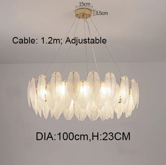 DecorBites™ Gold Feather Chandelier LED Pendant Light for Home Decor