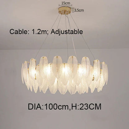 DecorBites™ Gold Feather Chandelier LED Pendant Light for Home Decor