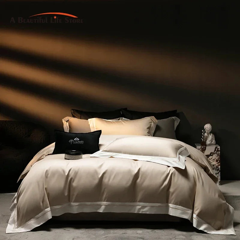 Decobites Luxury Embroidered Solid Cotton Comforter Cover Set with Sheets & Pillowcases