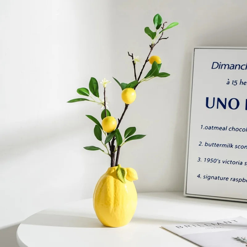 DecorBites™ Lemon Flower Vase: Ceramic Vase for Home Decoration and Floral Arrangements