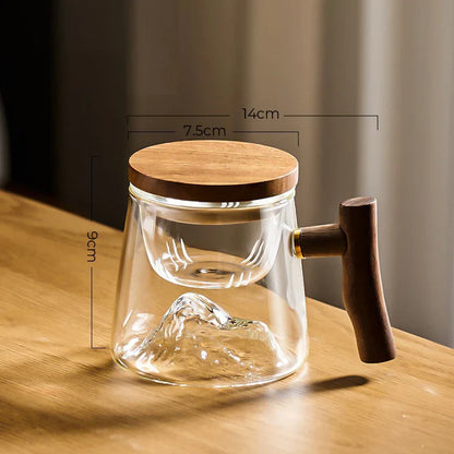 DecorBites™ Glass Tea Cup Set with Wood Handle: High Quality & Heat Resistant Puer Cups