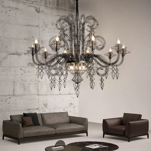 DecorBites™ Baroque Black Candle Chandelier Pendant Lamp for Bedroom, Living Room & Restaurant
