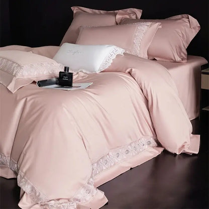 Decobites 1200TC Egyptian Cotton Lace Embroidery Bedding Set: 1 Duvet, 1 Sheet, 2 Pillowcases