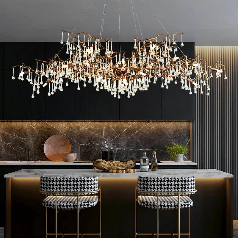 Decorbites™ Lámpara de Araña de Cristal Dorado: Iluminación LED de Lujo Moderna para Sala de Estar y Villa