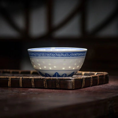 DecorBites™ Chinese Orchid Dragon Bowl - Traditional Blue and White Porcelain Dessert Rice Bowl