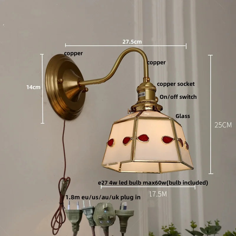 Decorbites™ Grünes Glas LED Wandapplikation mit Kupferknopf-Schalter Vintage-Loft-Treppenlicht