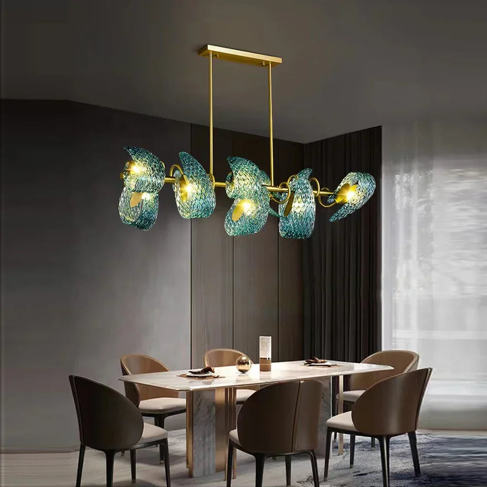 Lámpara de techo de cobre con hoja de pavo real azul Art Deco LED™ Decorbites para sala de estar