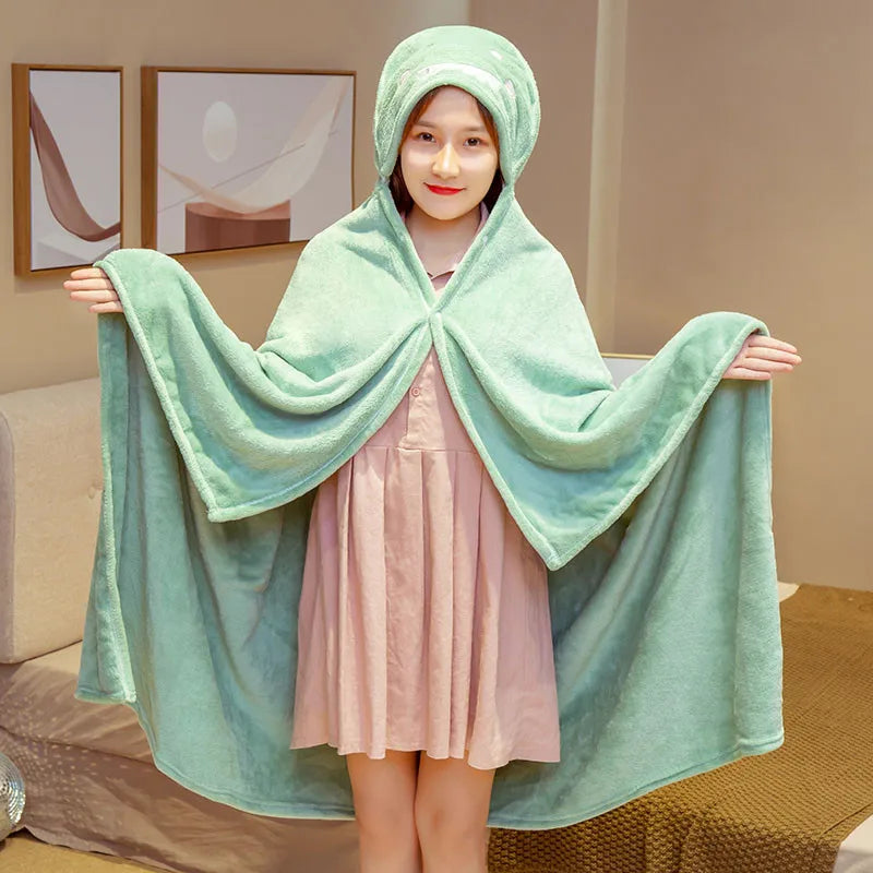 Decobites Cozy Cartoon Hooded Cape Blanket for Winter Nap, Office, and Home Office Warmth