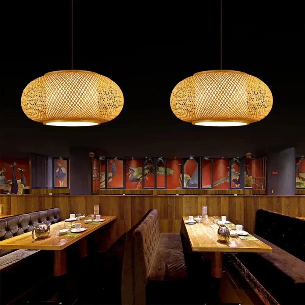 Japanese Bamboo Woven Pendant Lantern