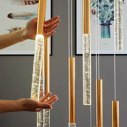 Lámpara de araña DecorBites™ Crystal Gold para sala de estar, escalera o cocina - Diseño nórdico moderno