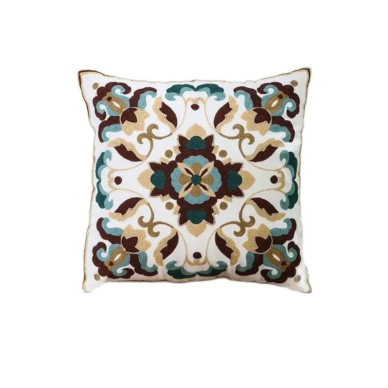 DecorBites™ Ethnic Floral Canvas Cotton Embroidered Lumbar Pillow Case 30x50cm