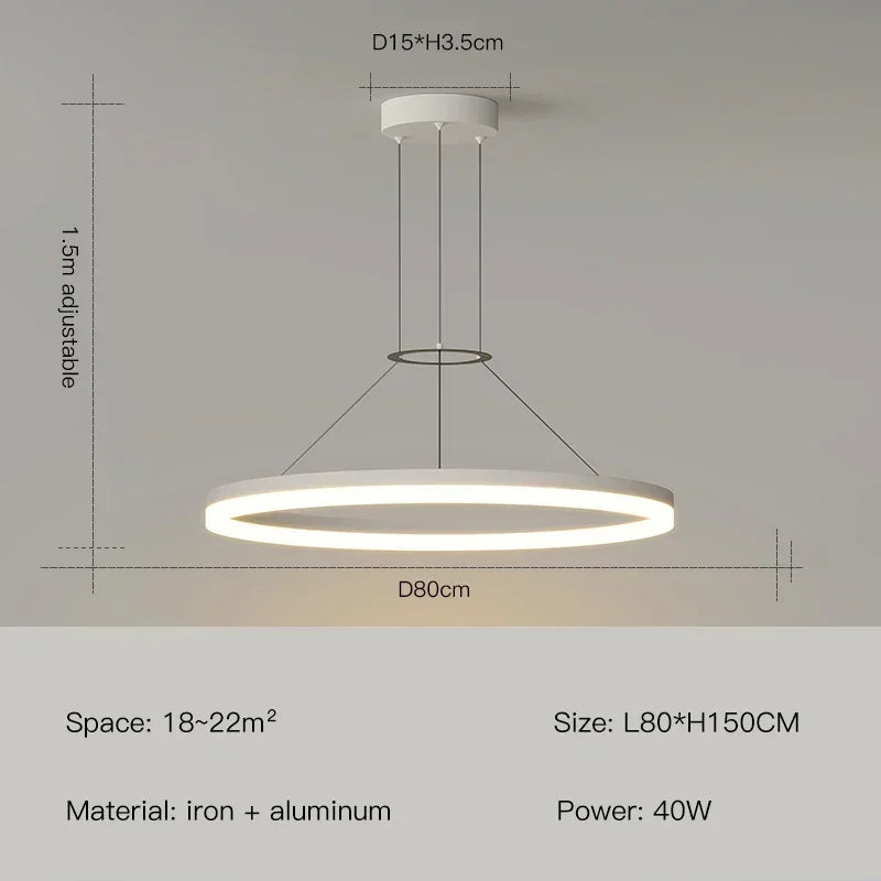 ثريا ديكوربايتس™ LED بحلقة سوداء لغرفة المعيشة وغرفة النوم والمطبخ - إضاءة عصرية بسيطة