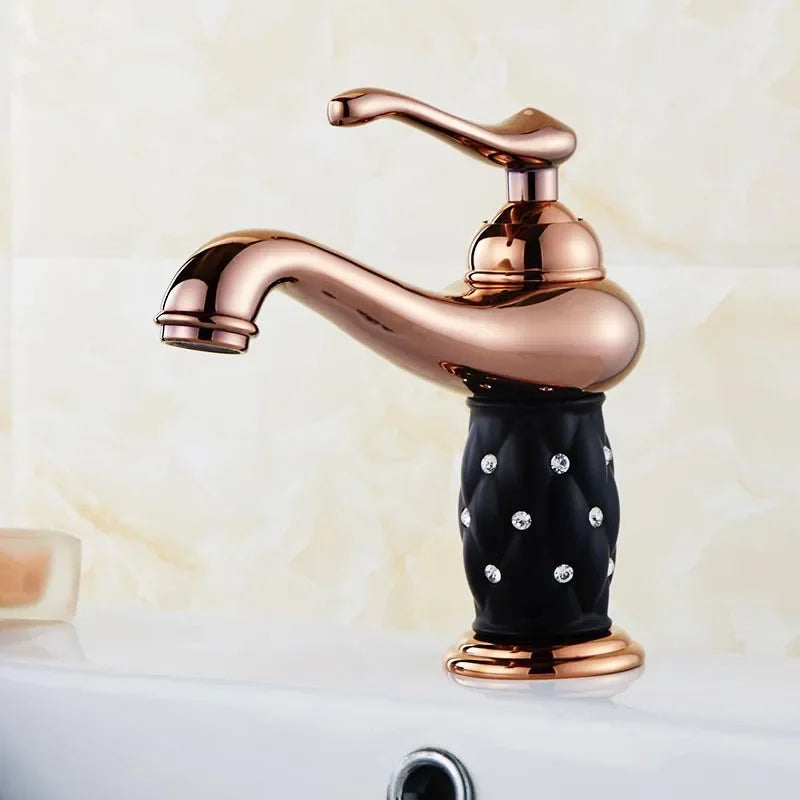 Grifo de Lavabo de Latón Dorado Decorbites™ con Diamante, Monomando Mezclador de Agua Caliente y Fría