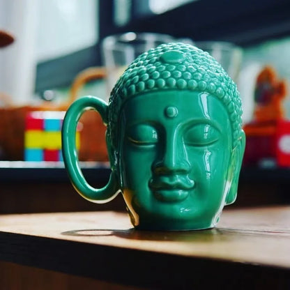 DecorBites™ Buddha Sculpture Ceramic Coffee Cup with Covered Handle - Character Portrait Mug