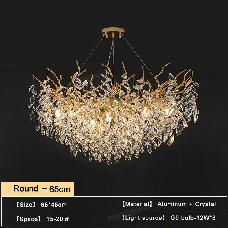 DecorBites™ Gold Crystal Chandeliers for Dining Room Branch Hanging Lamp Large Lighting